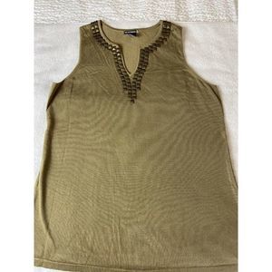 Sweaterworks olive green sleeveless sweater v neck women's size XL